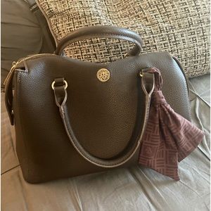 Brown leather AK satchel w cute scarf tie-NWOT